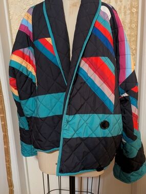 Women's Quilted Colorblock Jacket in Teal & Black